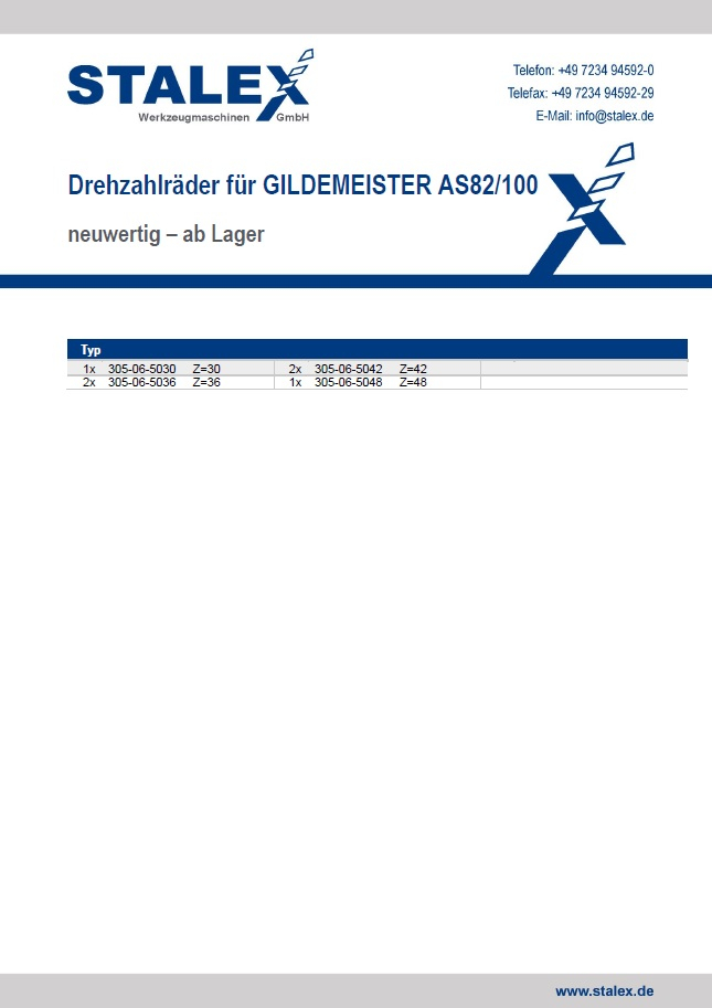 Drehzahlräder für GILDEMEISTER AS82/AS100