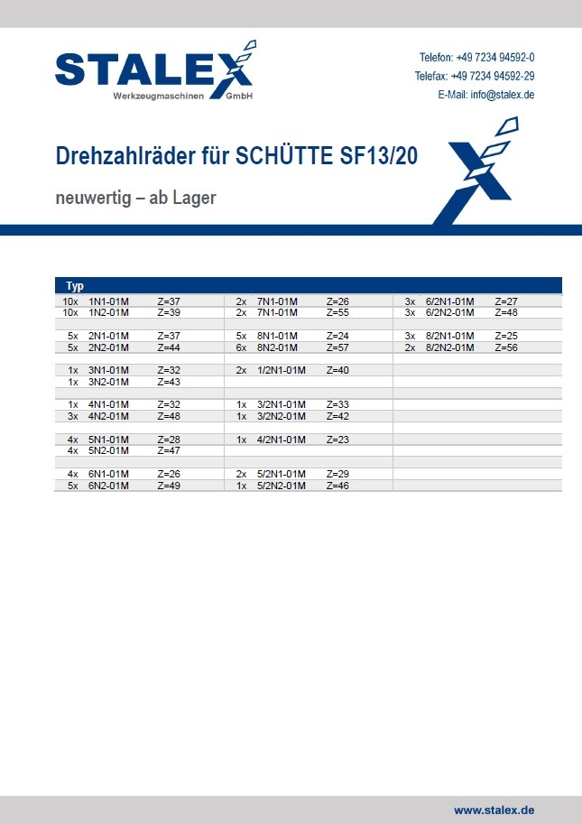 Drehzahlräder 01-M für SCHÜTTE SF13/SF20/SF26L