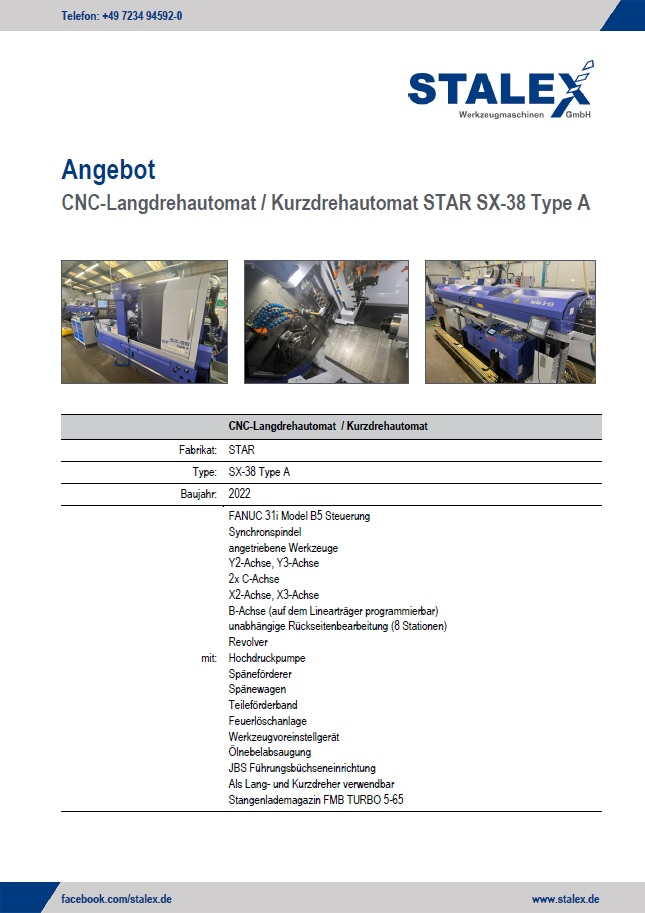 CNC-Langdrehautomat / Kurzdrehautomat STAR SX-38 Type A